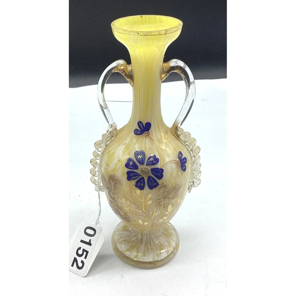 Antique Czech Welz Ruckl Tomschick Spatter Glass Vase w/ Enamel‎ & Rigaree